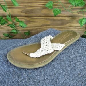 Skechers Women Cali Skch‎ Luxe Foam Flip Flop Beige Fabric Sz 8 Medium Used 2025
